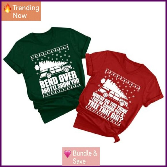 Matching Christmas Couples Pajama Sets Cotton Blend Holiday Graphic Tees - Picture 2 of 7